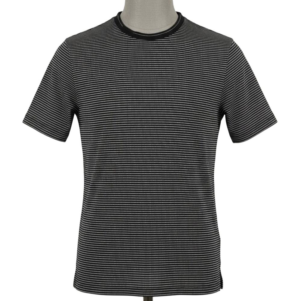Baroni Shirt Men Size 50 US S Black Gray Striped Minimalist Casual Quiet Luxury